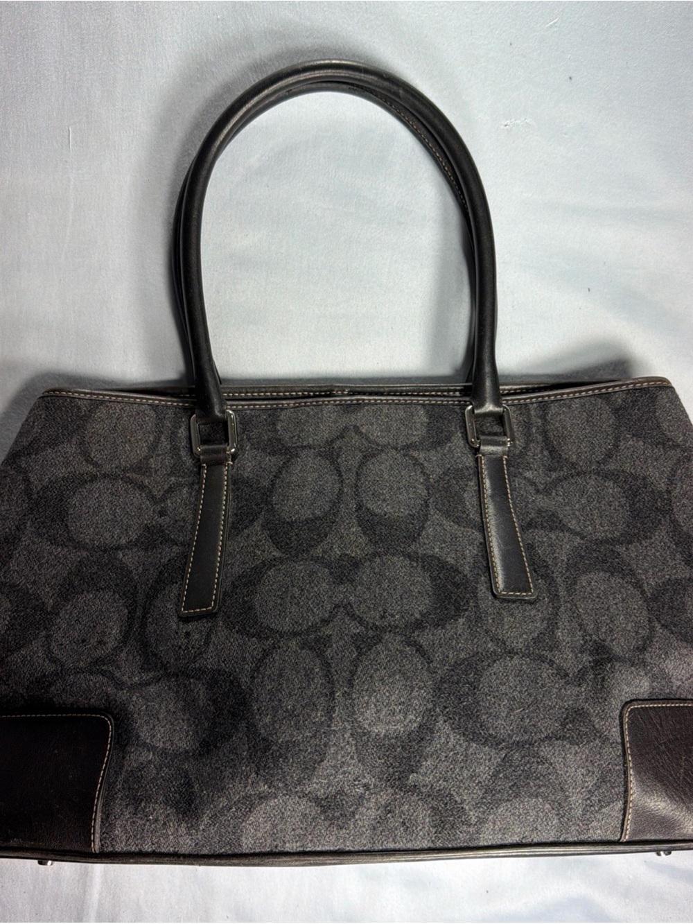 Coach Gray Signature Tote with Leather Trim